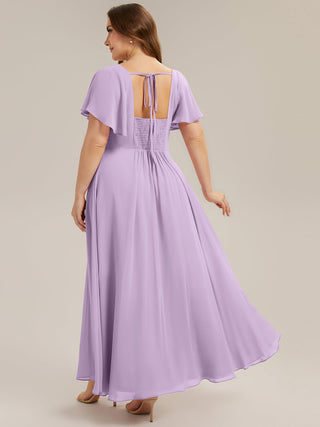 Short Sleeve Ruffle Backless Ruched A-Line Floor Length Bridesmaid Dresses