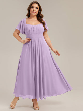 Short Sleeve Ruffle Backless Ruched A-Line Floor Length Bridesmaid Dresses