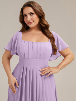 Short Sleeve Ruffle Backless Ruched A-Line Floor Length Bridesmaid Dresses