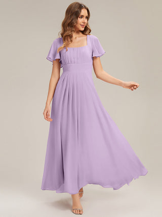 Short Sleeve Ruffle Backless Ruched A-Line Floor Length Bridesmaid Dresses