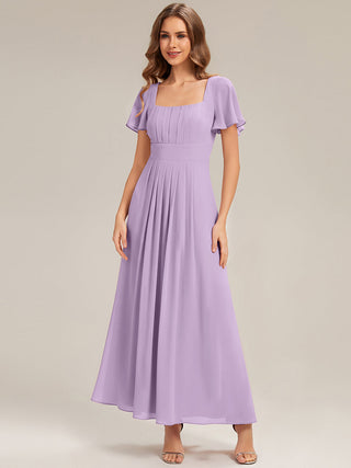 Short Sleeve Ruffle Backless Ruched A-Line Floor Length Bridesmaid Dresses