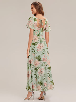 Short Sleeve Ruffle Backless Ruched A-Line Floor Length Bridesmaid Dresses