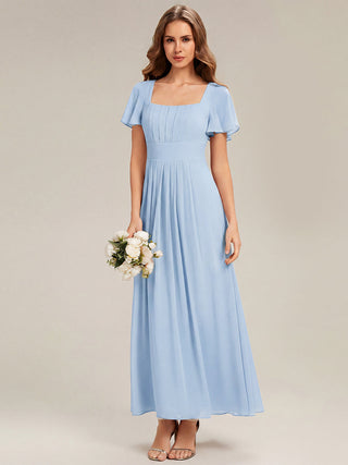 Short Sleeve Ruffle Backless Ruched A-Line Floor Length Bridesmaid Dresses