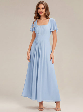 Short Sleeve Ruffle Backless Ruched A-Line Floor Length Bridesmaid Dresses