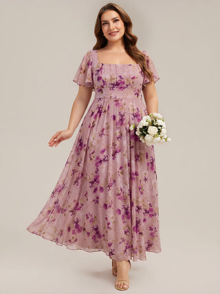 Short Sleeve Ruffle Backless Ruched A-Line Floor Length Bridesmaid Dresses