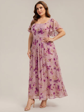 Short Sleeve Ruffle Backless Ruched A-Line Floor Length Bridesmaid Dresses