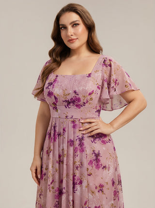 Short Sleeve Ruffle Backless Ruched A-Line Floor Length Bridesmaid Dresses