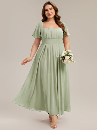 Short Sleeve Ruffle Backless Ruched A-Line Floor Length Bridesmaid Dresses