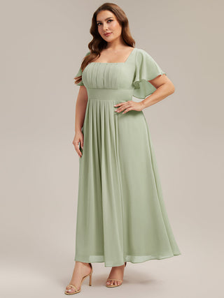Short Sleeve Ruffle Backless Ruched A-Line Floor Length Bridesmaid Dresses