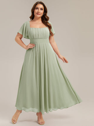 Short Sleeve Ruffle Backless Ruched A-Line Floor Length Bridesmaid Dresses