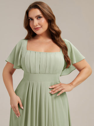 Short Sleeve Ruffle Backless Ruched A-Line Floor Length Bridesmaid Dresses