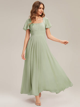 Short Sleeve Ruffle Backless Ruched A-Line Floor Length Bridesmaid Dresses