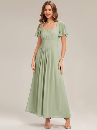 Short Sleeve Ruffle Backless Ruched A-Line Floor Length Bridesmaid Dresses