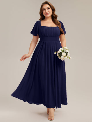 Short Sleeve Ruffle Backless Ruched A-Line Floor Length Bridesmaid Dresses