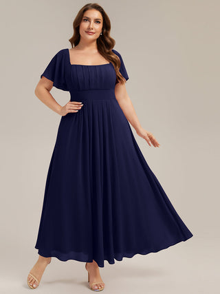 Short Sleeve Ruffle Backless Ruched A-Line Floor Length Bridesmaid Dresses