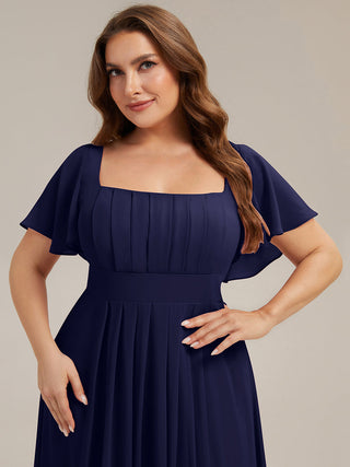 Short Sleeve Ruffle Backless Ruched A-Line Floor Length Bridesmaid Dresses