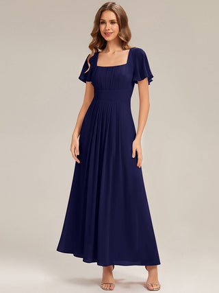 Short Sleeve Ruffle Backless Ruched A-Line Floor Length Bridesmaid Dresses