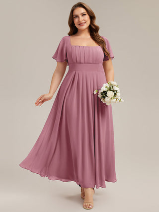 Short Sleeve Ruffle Backless Ruched A-Line Floor Length Bridesmaid Dresses