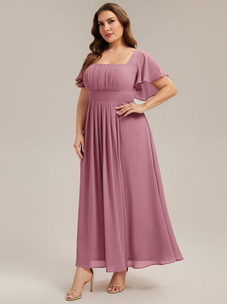 Short Sleeve Ruffle Backless Ruched A-Line Floor Length Bridesmaid Dresses