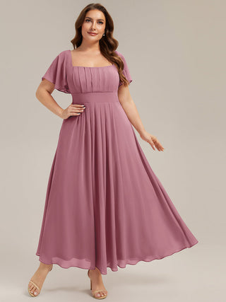 Short Sleeve Ruffle Backless Ruched A-Line Floor Length Bridesmaid Dresses