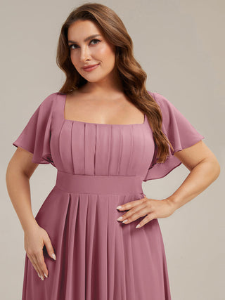 Short Sleeve Ruffle Backless Ruched A-Line Floor Length Bridesmaid Dresses