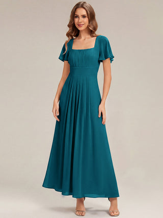 Short Sleeve Ruffle Backless Ruched A-Line Floor Length Bridesmaid Dresses