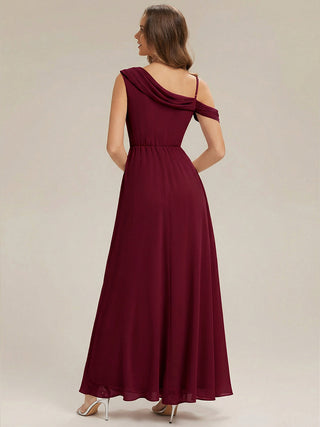 Short Sleeve Asymmetrical A-Line Floor Length Rhinestone Bridesmaid Dresses