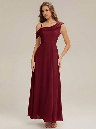 Short Sleeve Asymmetrical A-Line Floor Length Rhinestone Bridesmaid Dresses