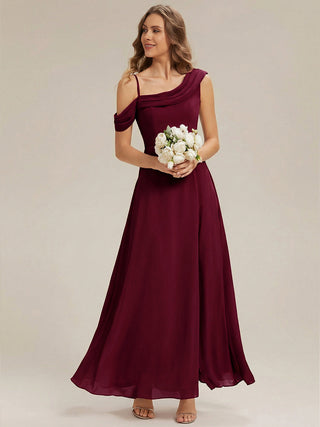 Short Sleeve Asymmetrical A-Line Floor Length Rhinestone Bridesmaid Dresses