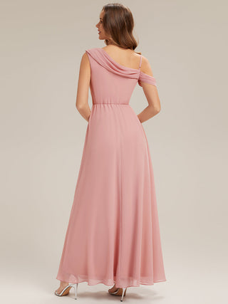 Short Sleeve Asymmetrical A-Line Floor Length Rhinestone Bridesmaid Dresses