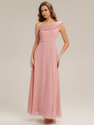Short Sleeve Asymmetrical A-Line Floor Length Rhinestone Bridesmaid Dresses