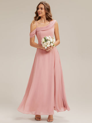 Short Sleeve Asymmetrical A-Line Floor Length Rhinestone Bridesmaid Dresses