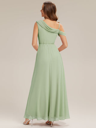 Short Sleeve Asymmetrical A-Line Floor Length Rhinestone Bridesmaid Dresses