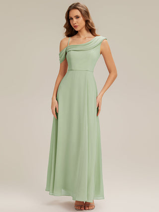 Short Sleeve Asymmetrical A-Line Floor Length Rhinestone Bridesmaid Dresses