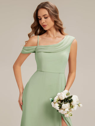 Short Sleeve Asymmetrical A-Line Floor Length Rhinestone Bridesmaid Dresses