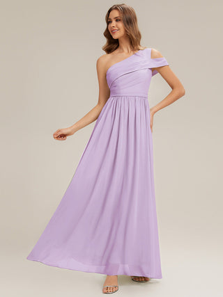 Short Sleeve Asymmetrical Non-Stretch A-Line Floor Length Bridesmaid Dresses
