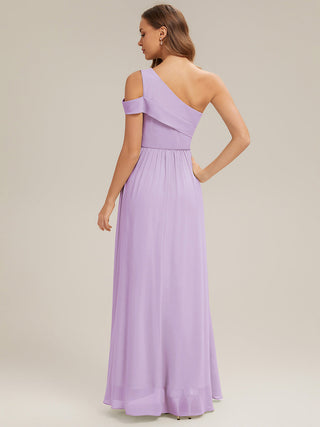 Short Sleeve Asymmetrical Non-Stretch A-Line Floor Length Bridesmaid Dresses