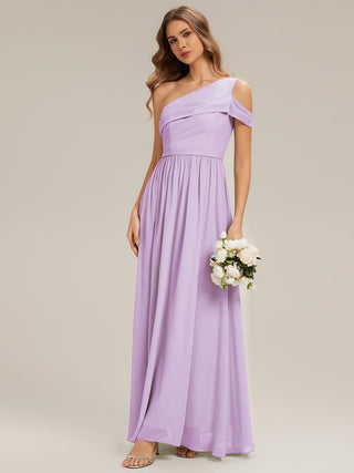 Short Sleeve Asymmetrical Non-Stretch A-Line Floor Length Bridesmaid Dresses