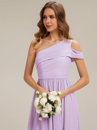 Short Sleeve Asymmetrical Non-Stretch A-Line Floor Length Bridesmaid Dresses
