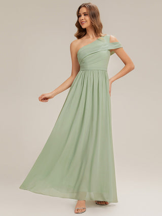 Short Sleeve Asymmetrical Non-Stretch A-Line Floor Length Bridesmaid Dresses