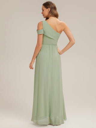 Short Sleeve Asymmetrical Non-Stretch A-Line Floor Length Bridesmaid Dresses