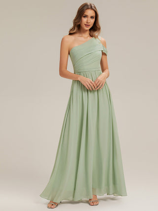 Short Sleeve Asymmetrical Non-Stretch A-Line Floor Length Bridesmaid Dresses