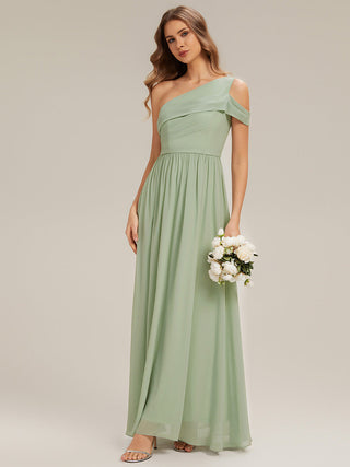 Short Sleeve Asymmetrical Non-Stretch A-Line Floor Length Bridesmaid Dresses