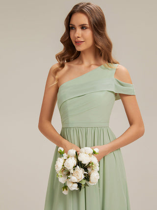 Short Sleeve Asymmetrical Non-Stretch A-Line Floor Length Bridesmaid Dresses