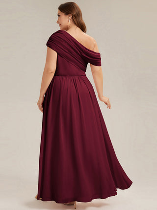 Strapless Asymmetrical A-Line Gathered Floor Length Bridesmaid Dresses