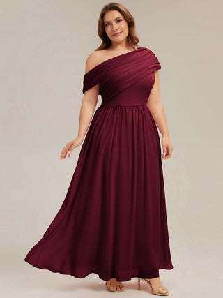 Strapless Asymmetrical A-Line Gathered Floor Length Bridesmaid Dresses