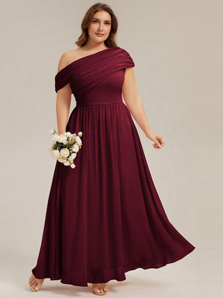 Strapless Asymmetrical A-Line Gathered Floor Length Bridesmaid Dresses
