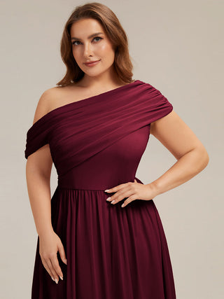 Strapless Asymmetrical A-Line Gathered Floor Length Bridesmaid Dresses