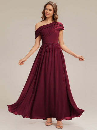 Strapless Asymmetrical A-Line Gathered Floor Length Bridesmaid Dresses