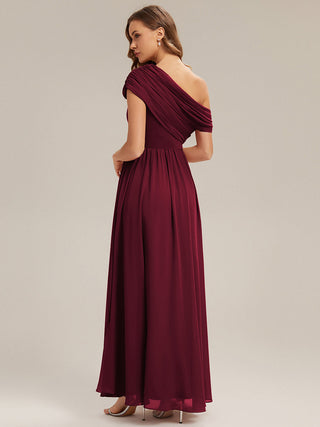 Strapless Asymmetrical A-Line Gathered Floor Length Bridesmaid Dresses